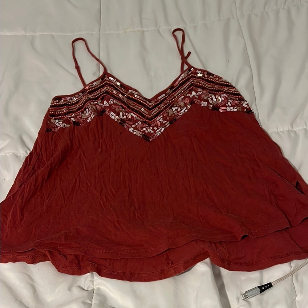 Women's Red Sequin Embellished Top